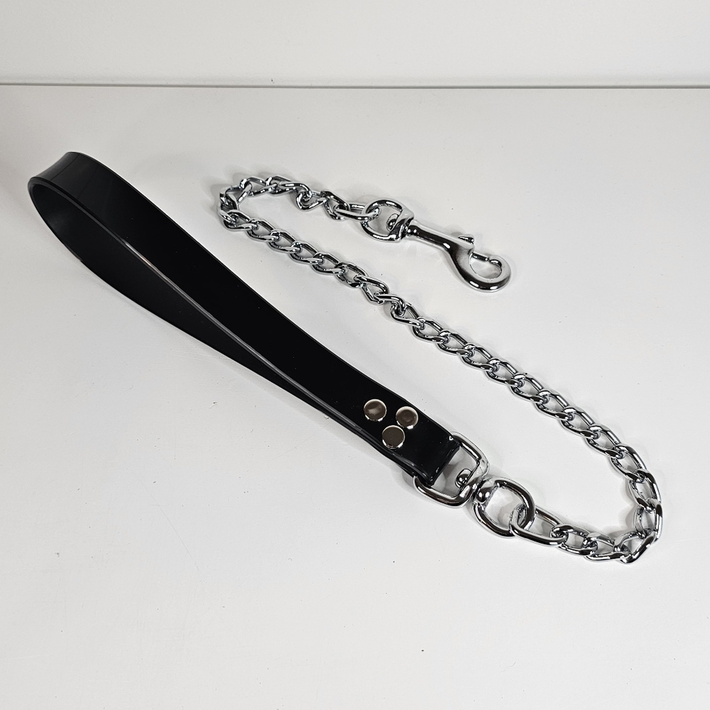 PVC Handle Leash with Chrome Chain in 20" inches in length, BDSM leash, kinky